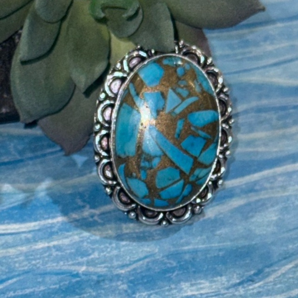 Copper Turquoise Silver Ring - image 3